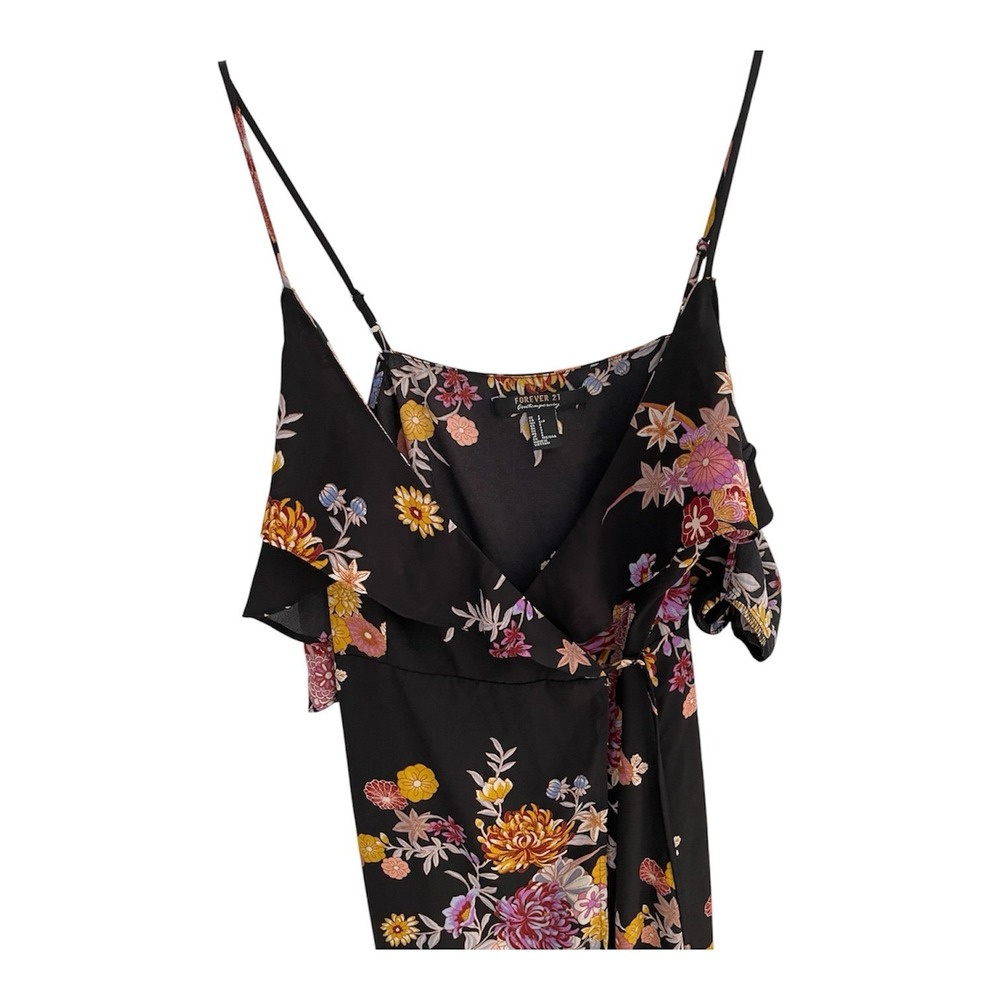 Forever 21 Contemporary Floral Wrap Midi Dress Black‎ Cold Shoulder Small - Picture 3 of 9